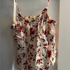 NWT Floral Red and White Top